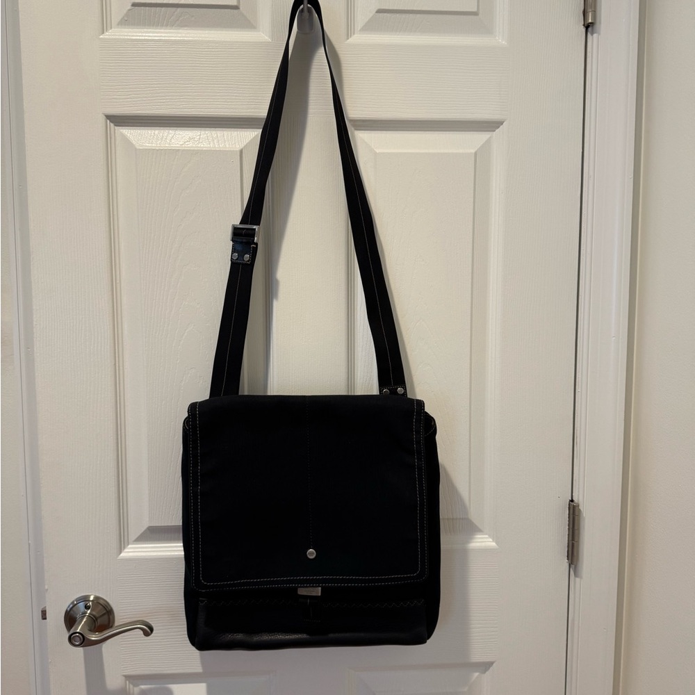 Coach Black Messenger Bag with White Stitching